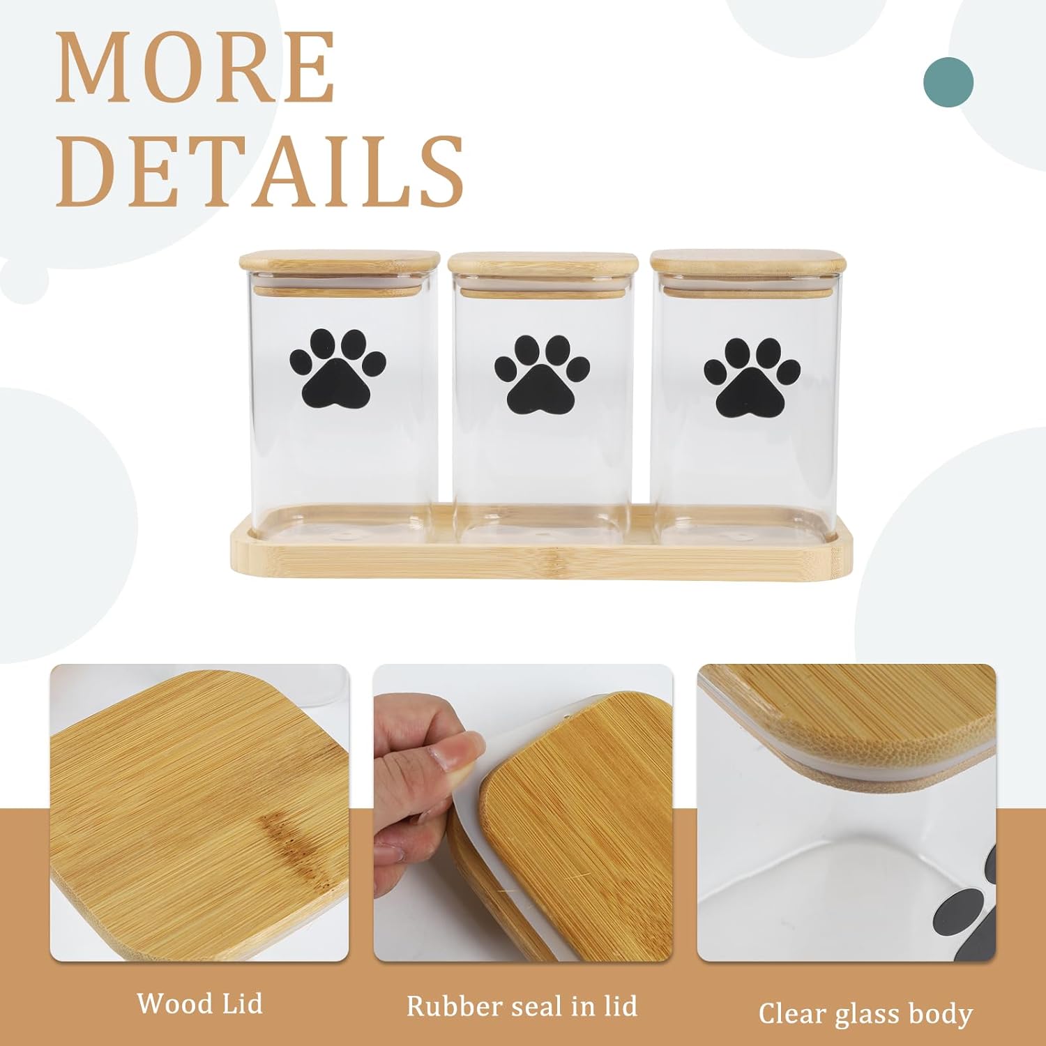 Morezi Dog Treat Container airtight Treats jar for countertop Closet Dog Food Storage 3 Jars with Tray Great for organizing pet Dogs Cats Birds Animal Food Treats Snack