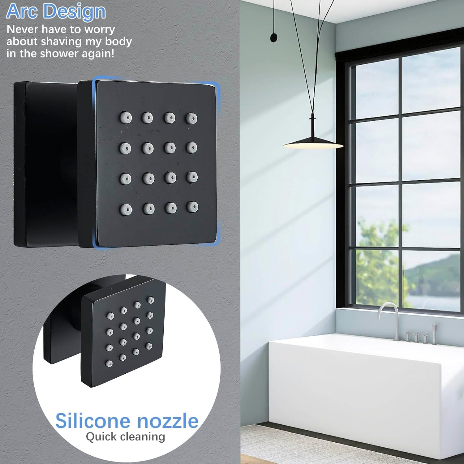 8 Inch Rainfall Shower Faucet with 6 Full Body Shower Jet Fixtures Combo Shower System Set with Rain Mixer Shower Head and Handheld Showerhead Ceiling Mounted LED Shower System，Matte Black