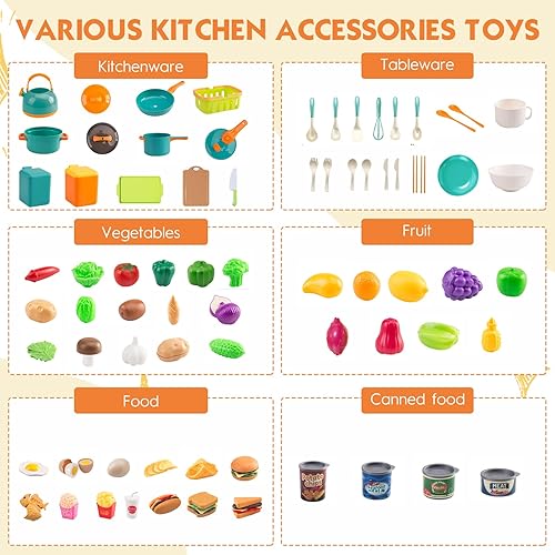 Miniatura 3 de 118 piezas de mini accesorios de cocina para niños, juego de cocina de simulación con utensilios de cocina, vajilla y 2 juegos de frutas, regalo