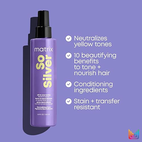 Miniatura 4 de Matrix So Silver - Spray tonificante todo en uno sin enjuague, neutraliza los tonos amarillos, latón, nutre el cabello y controla el encrespamiento,