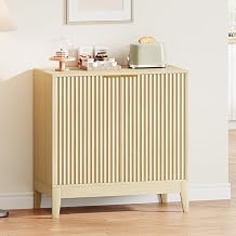 31.5" Modern Fluted Cabinet with 2 Doors & Adjustable Shelf, Mid Century Modern Accent Cabinet, Multifunctional Console Table for Living Room, Dining Room, Kitchen, Entryway, Oak