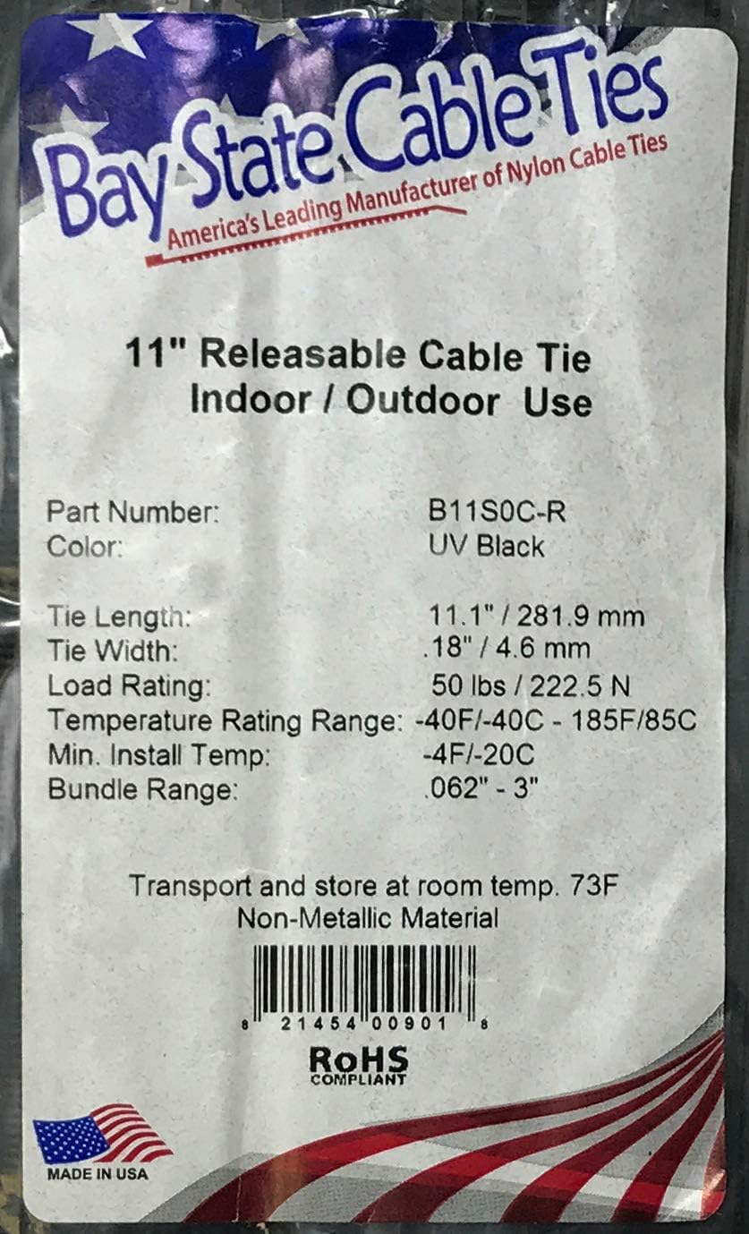 Sherco-Auto Releasable Black 11" Inch Reusable Cable Zip Ties 50 Pounds Tensile Strength UV Resistant Wire Wrap - 100 Pack - Made in USA