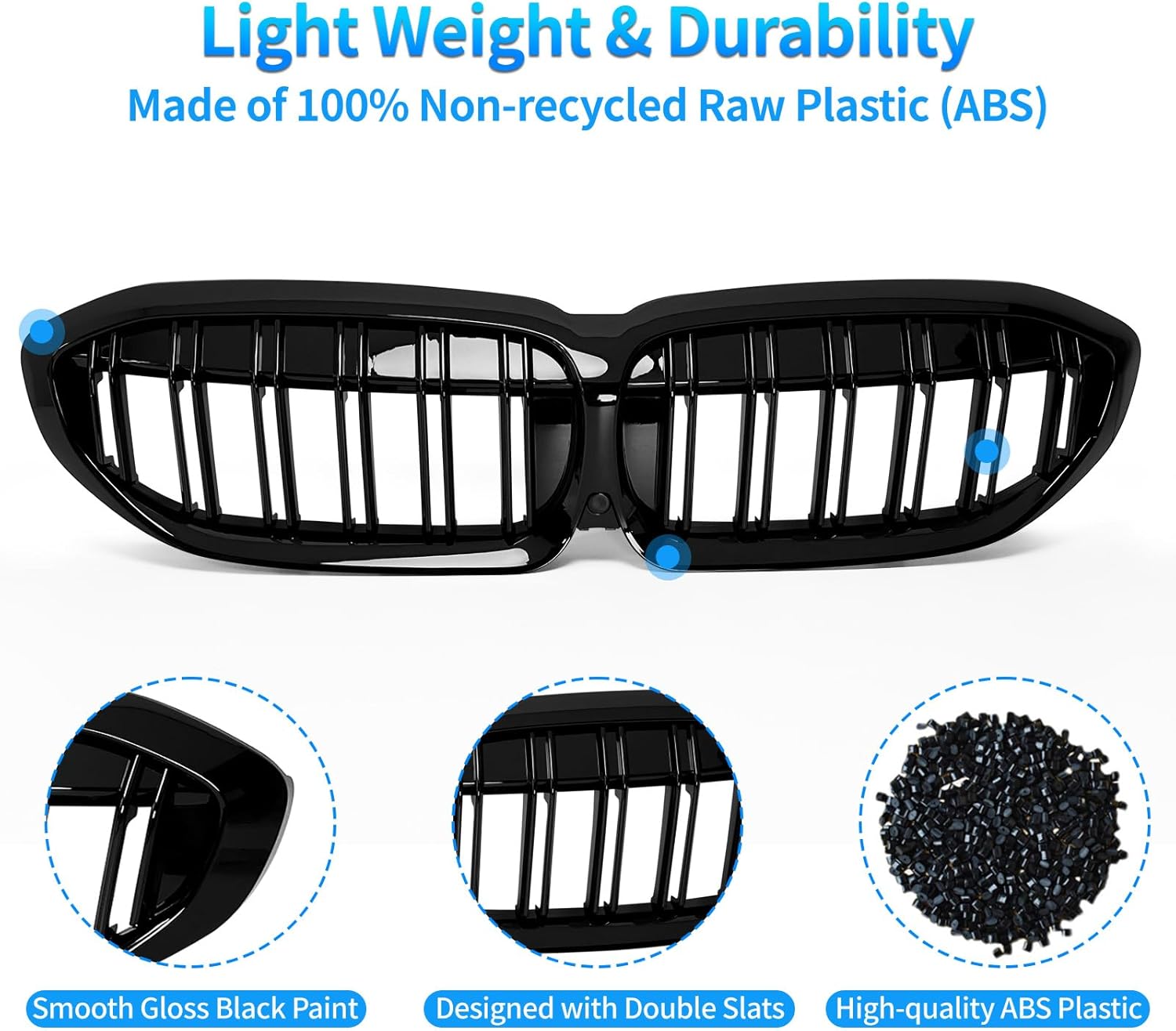 G20 Grill Gloss Black Front Kidney Grille for BMW 2019-2022 3 Series G20 316i 318i 320i 328i 330i 335i 340i (Gloss Black 2
