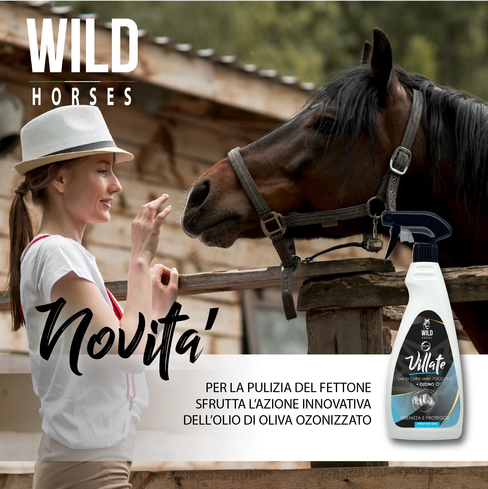 WILD HORSES - Villate con Ozono Spray per la Cura dello Zoccolo Cavallo e Mantenimento del Fettone con Olio di Oliva Ozonizzato Protegge e Detergente 500ml