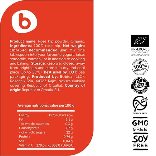 Miniatura 6 de B Obica - Polvo orgánico europeo de rosa mosqueta prémium  Vitamina C natural aumenta la longevidad y elasticidad celulares hidrata previene las