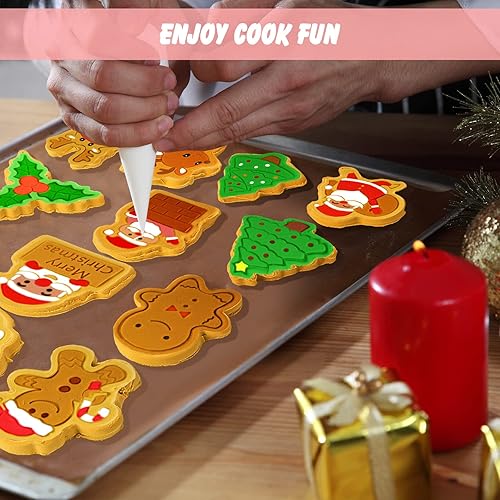 Miniatura 3 de Hoolerry Juego de 16 cortadores de galletas de Navidad con sellos de émbolo, sellos de galletas de copo de nieve en 3D para hornear, incluye muñeco