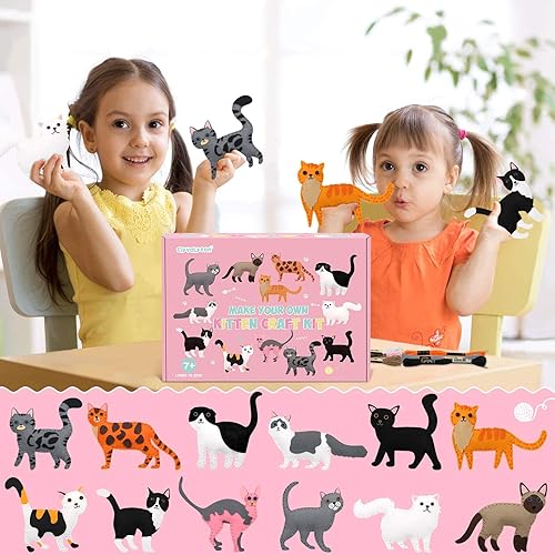 Miniatura 7 de CiyvoLyeen Kit de manualidades de gatito para niños, juego de manualidades y costura, gatito y gato, peluches de fieltro para niñas y niños, ideas