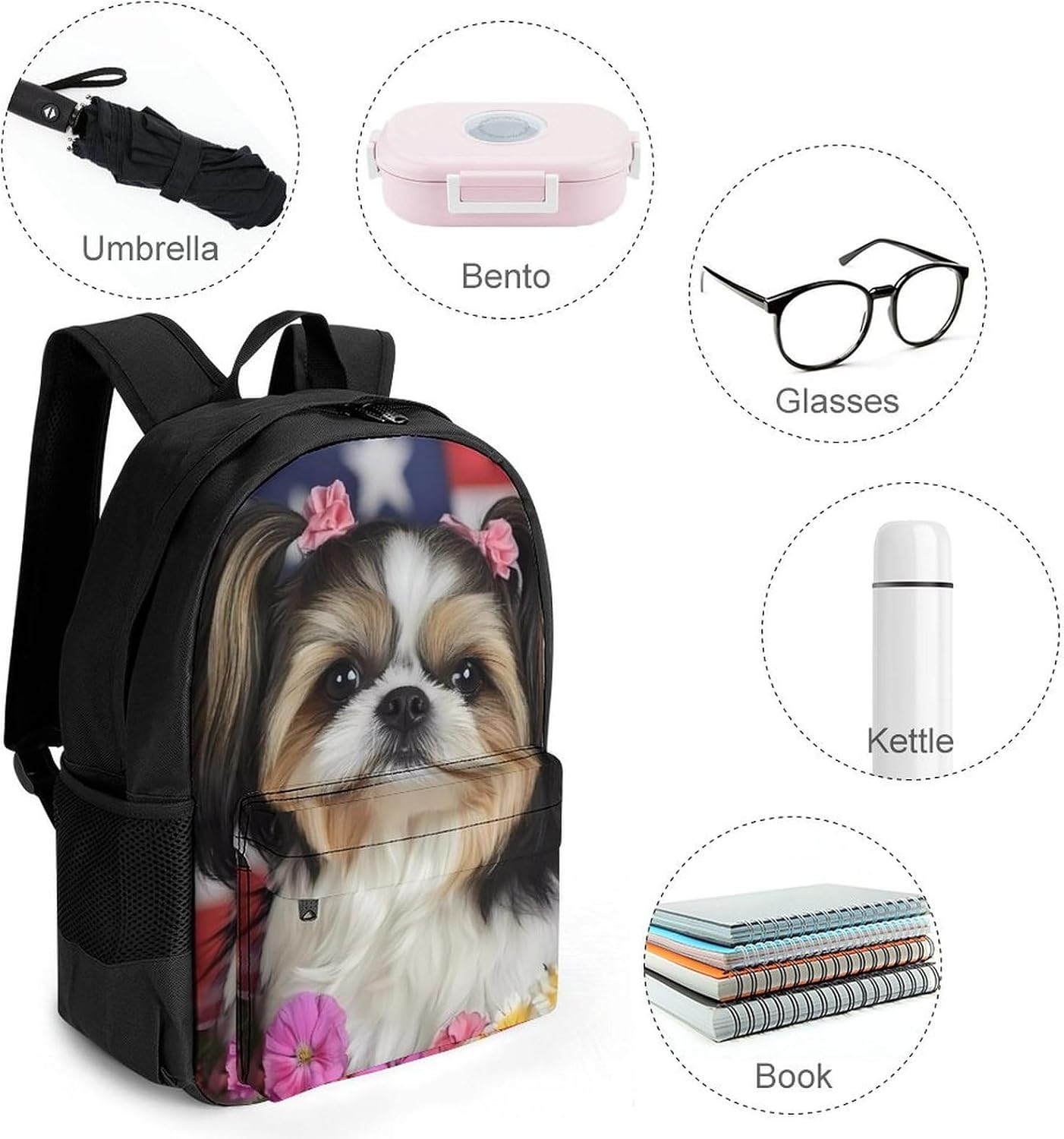 Shih Tzu Dog And Flowers Laptop Backpack for Men Women Fashion Computer Bag Business Travel Daypack
