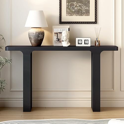 Miniatura 5 de Knocbel Mesa consola de chapa de acacia con patas hasta el suelo, mesas minimalistas para sofá de entrada para pasillo, vestíbulo, apartamento, 11.8