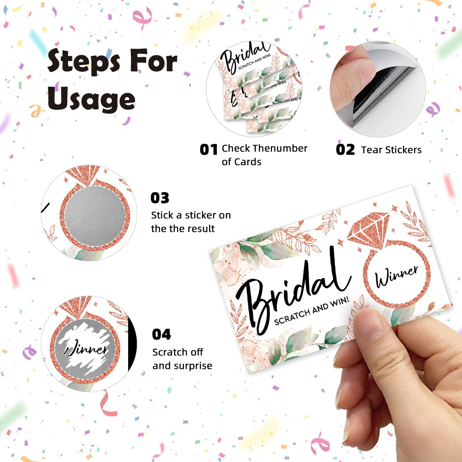 Bridal Shower Diamond Ring Funny Party Game Scratch Off Cards 32Pcs, Botanical Eucalyptus Theme Holiday Event Raffle Tickets, Lottery Game for Bridal Party, Wedding Shower, Wedding Engagement