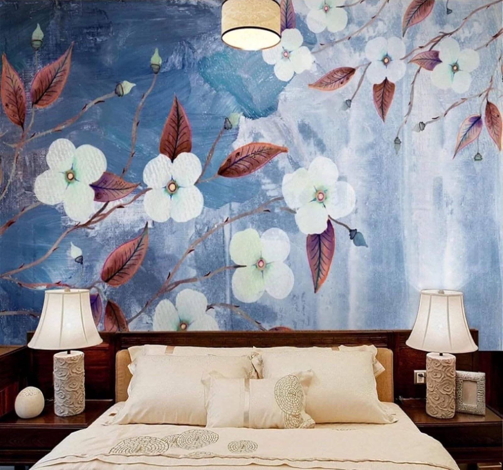 XLMING Abstract Blue Hand Drawn Retro Floral 3D Wallpaper Luxury Home Dining Decor Paste Sofa Living Room The Wall for Bedroom Mural-300cm×210cm