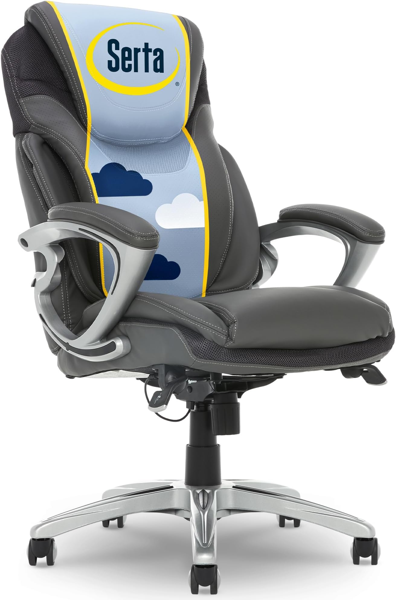 Bryce Executive Office Chair - Ergonomic Computer Desk Chair with Patented AIR Lumbar Technology - Adjustable Height - Memory Foam Body Pillows - 360° Swivel Rolling Base - Bonded Leather - Gray