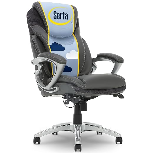 Serta Bryce Cadeira executiva de escritório, cadeiras ergonômicas para computador com suporte lombar AIR patenteado, travesseiros confortáveis para o corpo, altura ajustável, base giratória com rodas