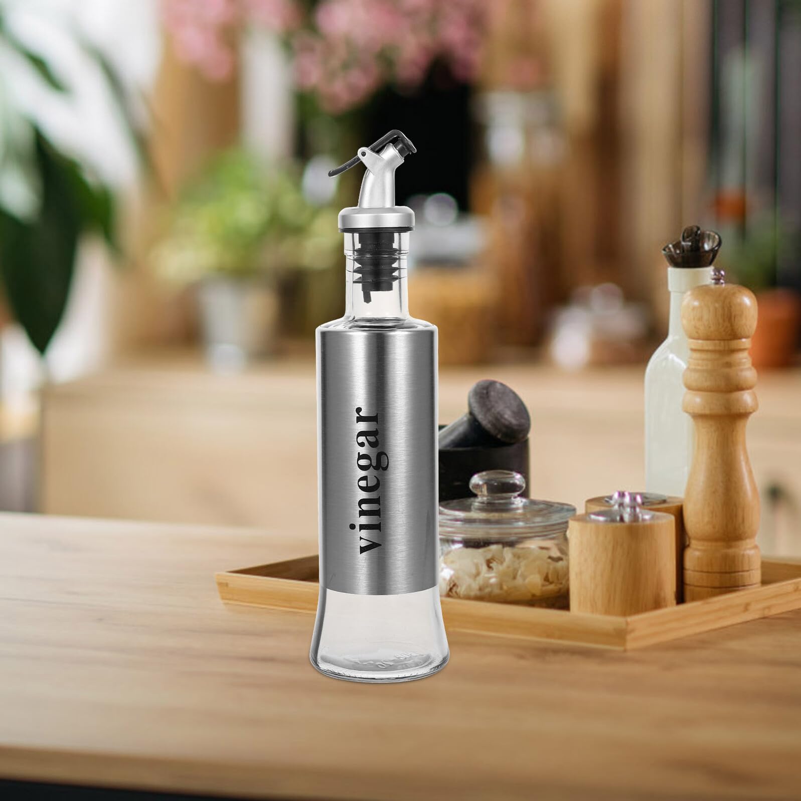 ABOOFAN 4 pezzi Dispenser Olio e Condimenti in Vetro con Beccuccio Antigoccia in Acciaio Resistente Bottiglie per Olio Aceto Salsa di Soia e Vino per Cucina Casa e Ristoranti