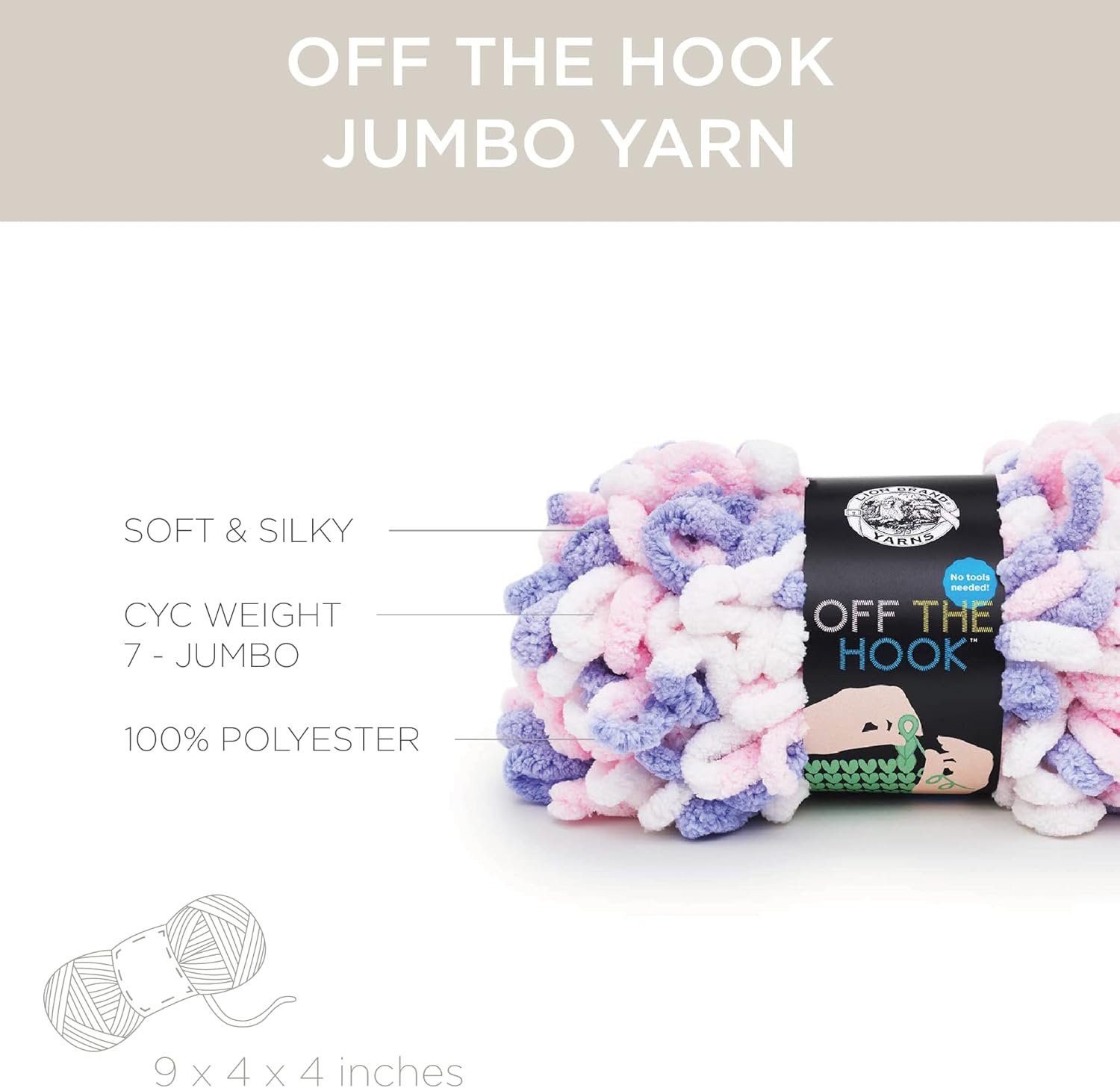 Lion Brand Yarn Off the Hook Yarn, Bulky No-Needle Craft Yarn for Crocheting, Hand-Knitting Yarn, 5-Pack, Unicorn