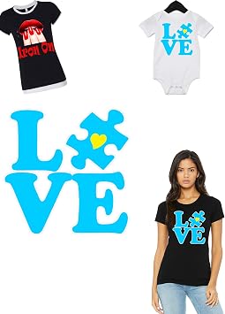 Autism Awareness Love Ver.2 Iron-On Heat Transfer Sticker/Decal 5" Longest Side. One Stop Nails Version