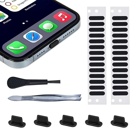 Miniatura 8 de 5 unidades de enchufe USB C contra el polvo y 28 x altavoces de teléfono de malla a prueba de polvo adhesivos de red para iPhone 15 Pro Max, Samsung