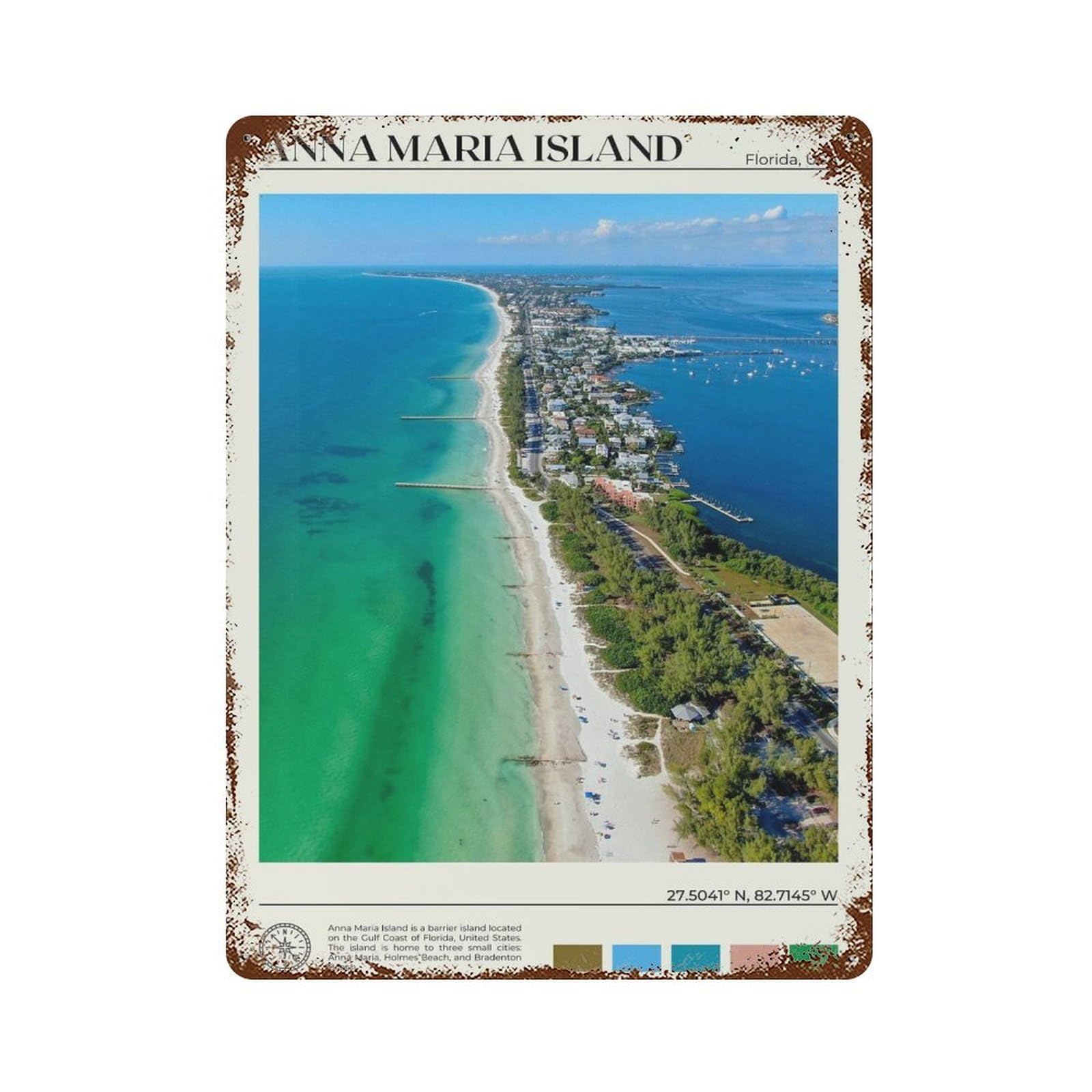 xiaoxiaoshen Real Photo Anna Maria Island Florida Wall Decor Art Metal Tin Poster Modern Home Decor Art Home Bar Shop Decorations Vintage Sign 40x30cm