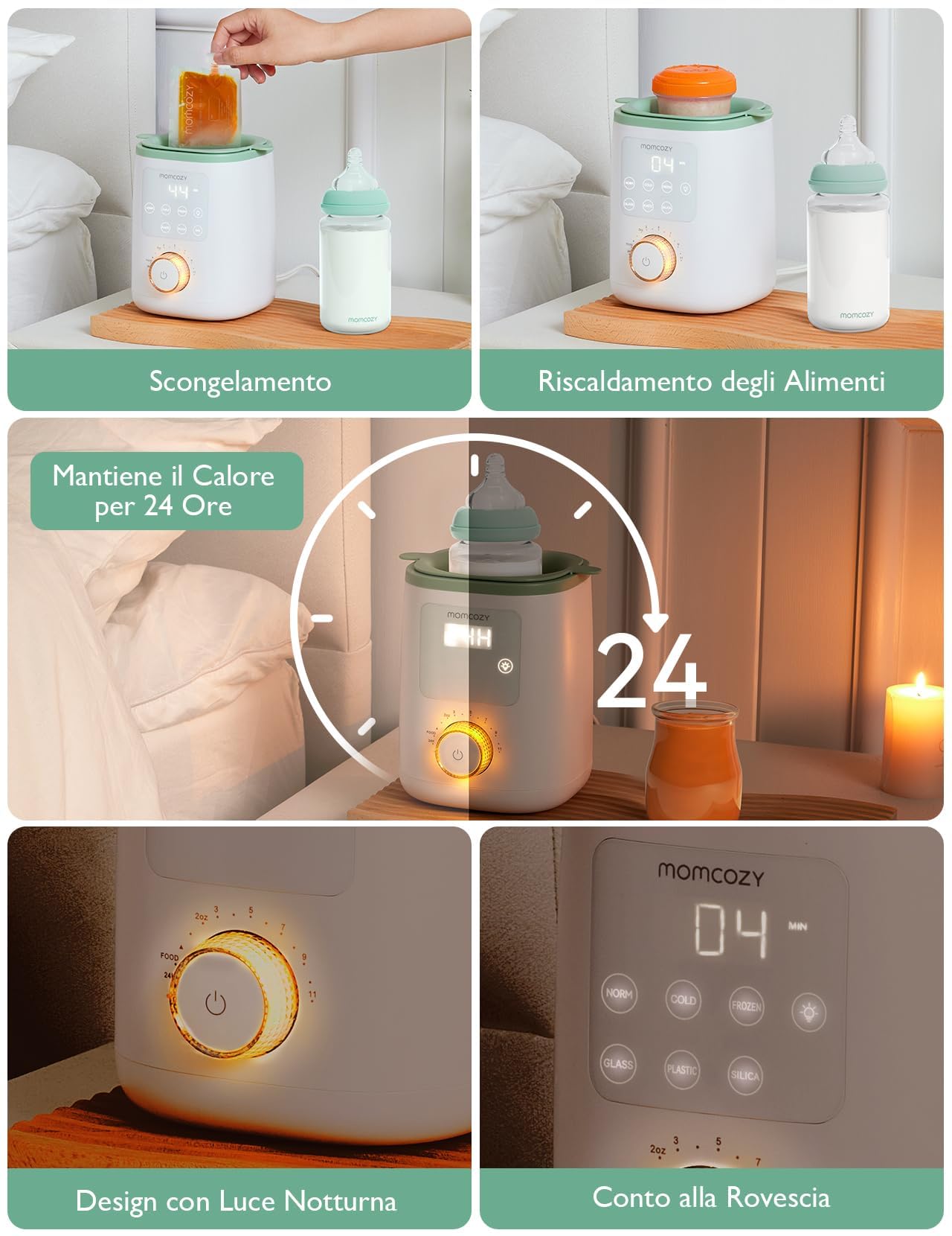 Momcozy MW02 Nutri scaldabiberon Baby con controllo preciso della temperatura e luce notturna | 9-in-1 scaldabiberon con riscaldamento rapido, spegnimento automatico e compatibilità universale per