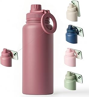 LOOPLY Garrafa de água com anel magnético para o celular e antiderramamento. Garrafa de aço inoxidável de 1L livre de BPA que mantém o frio ou o calor. Garrafa térmica para academia ou escritório