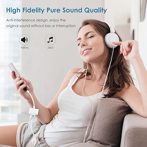 Miniatura 4 de Adaptador de conector de auriculares dual de 0.138 in para iPhone iPad 3 en 1 conector de auriculares adaptador de audio y carga Lightning a divisor