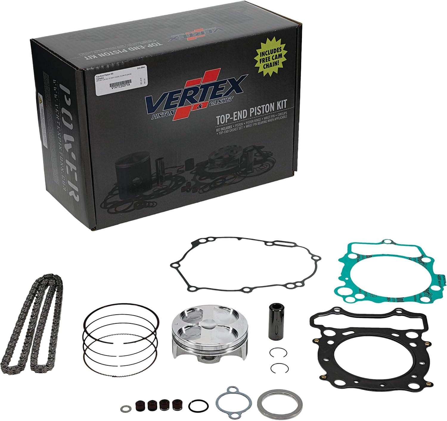 Vertex VTKTC24371A Top End Piston Kit Compatible with/Replacement For Yamaha WR 250 F 2020-2024, YZ 250 F 2019-2023, YZ 250 FX 2020-24 13.8:1 Compression Ratio, 77 mm Cylinder Dia, 250 cc Displacement