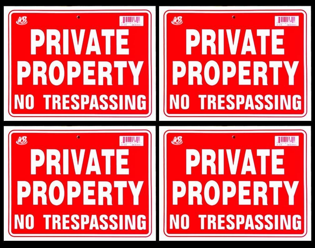 Private Property No Trespassing Sign 9 x 12 Inch - 4 Pack