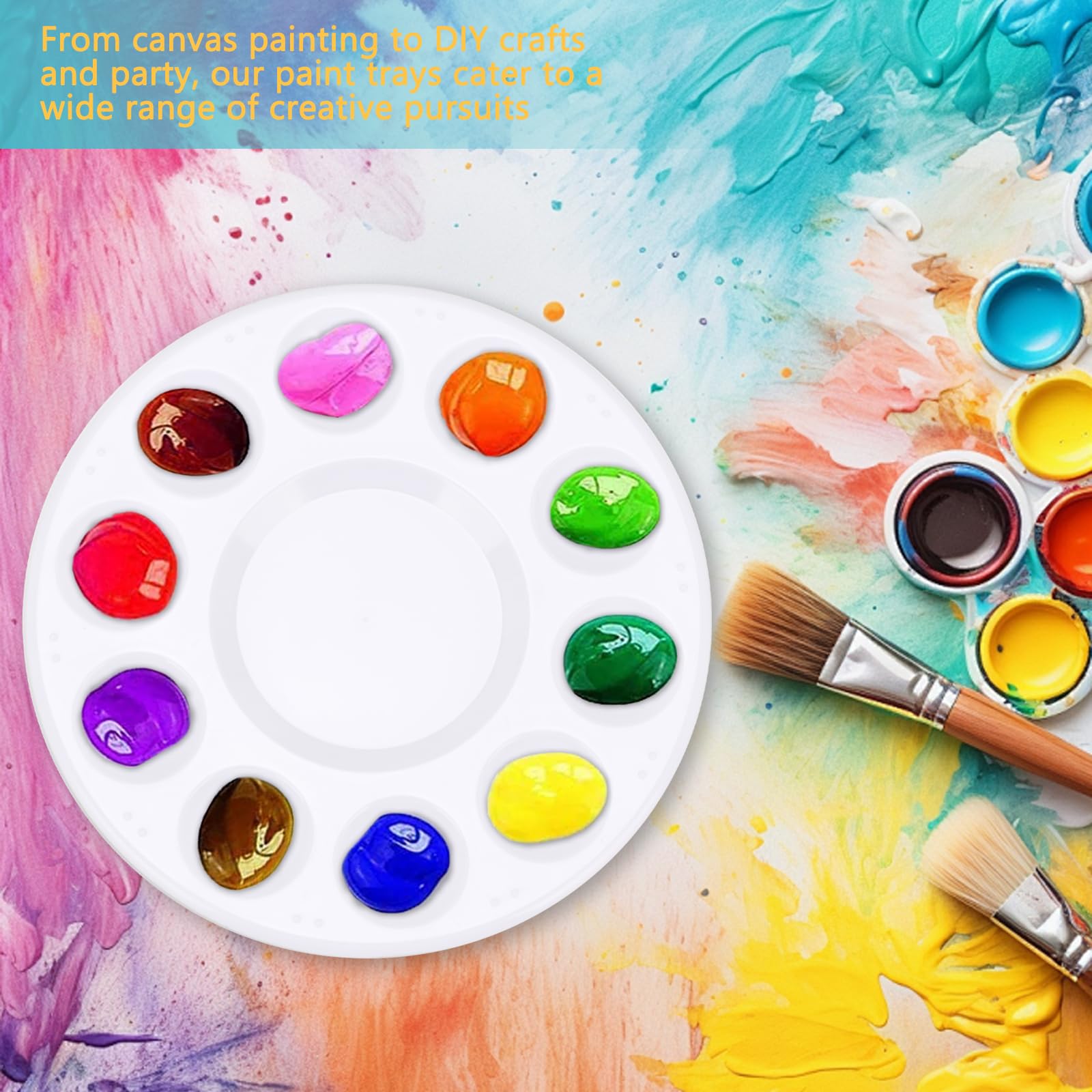 50 bandejas de paleta de pintura, bandeja de pintura de plástico de 10 pozos con área de mezcla central, paleta de acuarela reutilizable para artistas, niños, aula, manualidades, decoración de
