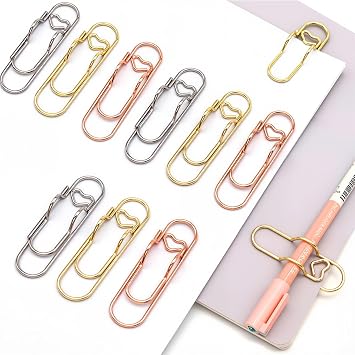 Oversized Heart Paperclip Pen Holder for Notebooks & Journals Premium Metal Large Paper Clip Pen Clips for Notebook, Planner & Clipboard Use 9 Pack Gold, Silver & Rose Gold Heart Pen Holders
