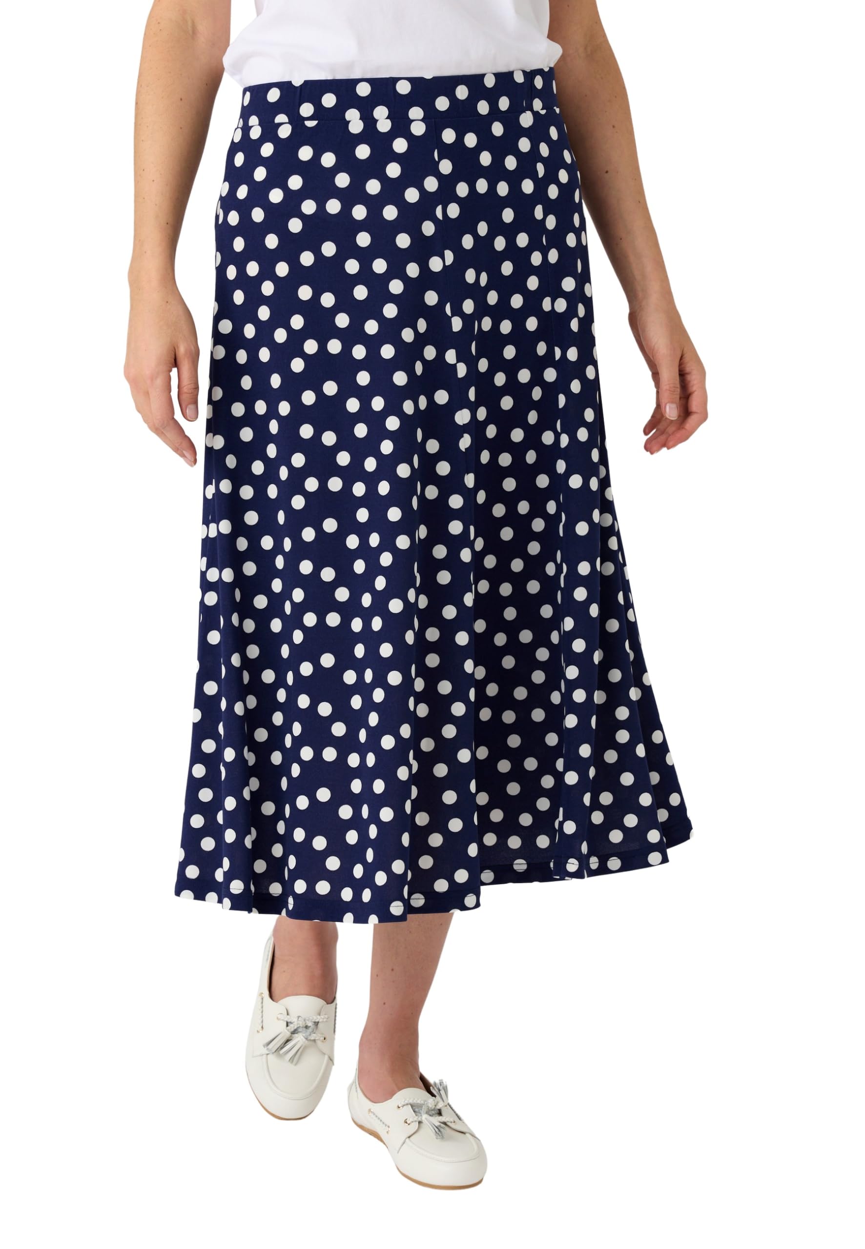 Damart - Jersey Printed Skirt, Blue Dots, 16