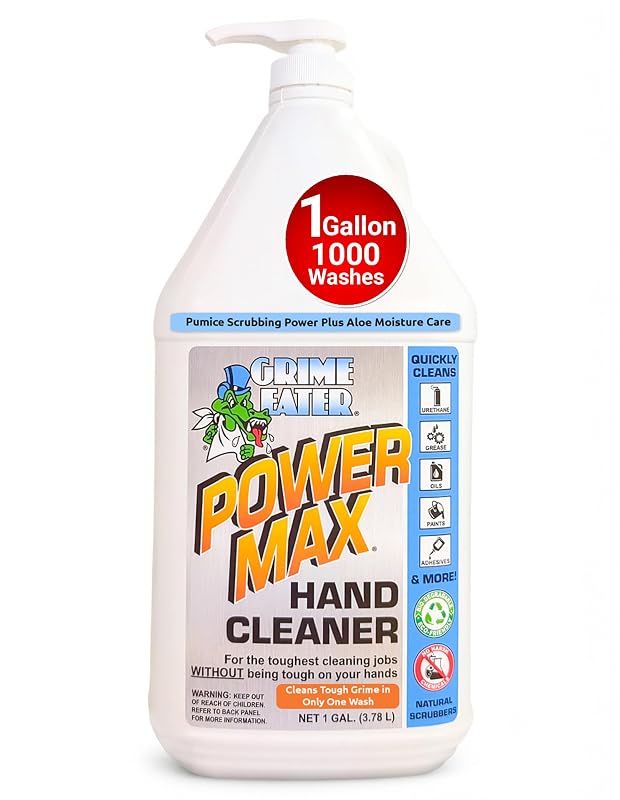 Limpador de Mãos Grime Eater Power Max com Pedra-Pomes para Graxa, Óleo, Uretano, Adesivos e Tinta, Frasco com Bomba de 3,84 L