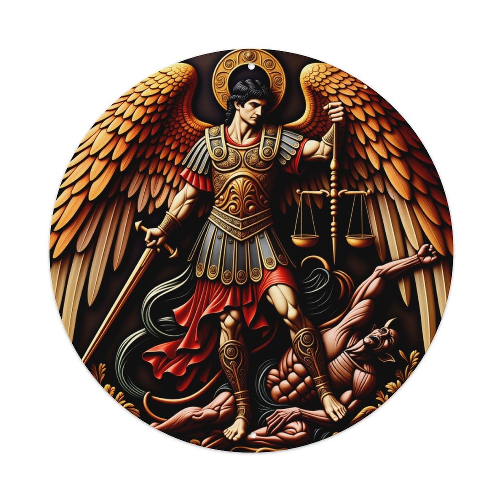 Angel Warrior With Scales And Sword Metal Tin Sign Vintage Garden Bedroom Cafe Bar Man Cave Home Wall Decor Metal Poster 8x8 inches