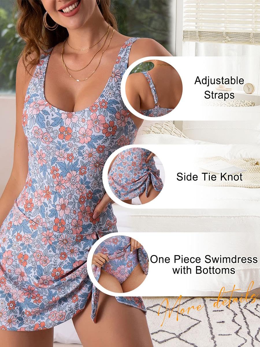 Yutdeng Traje de Baño Mujer Reductor Bañador Vestido con Lazo Vientre Plano Bañador con Falda Push Up con Relleno Flor Ropa de Baño Una Pieza Tallas Grandes Bañadores Mujer Natacion