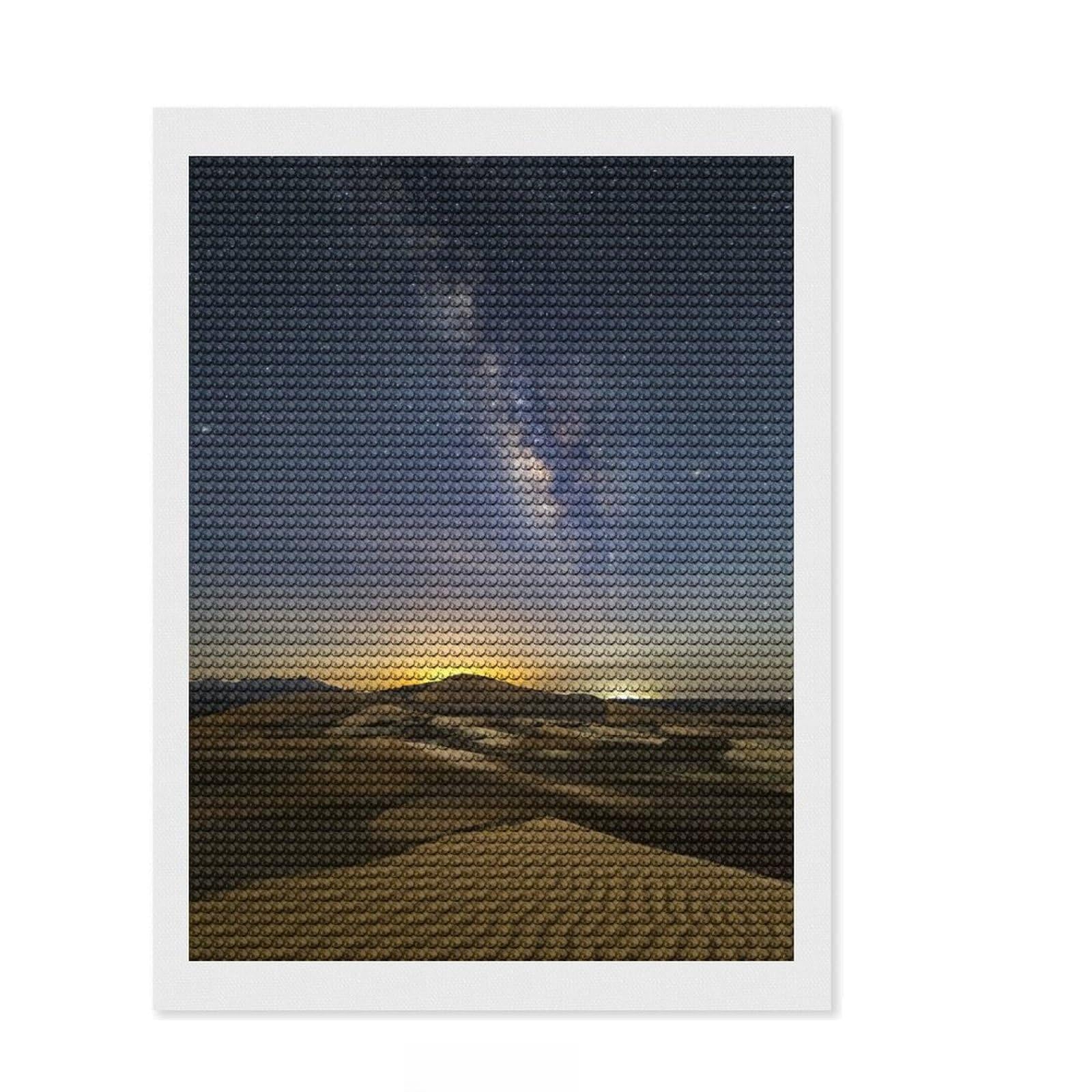 Junmoney Arab Land at Night DIY Diamond Art Canvas Kit 12"x16", Adhesive Canvas, Sparkling Round Gems, Bedroom Decor, for Beginners