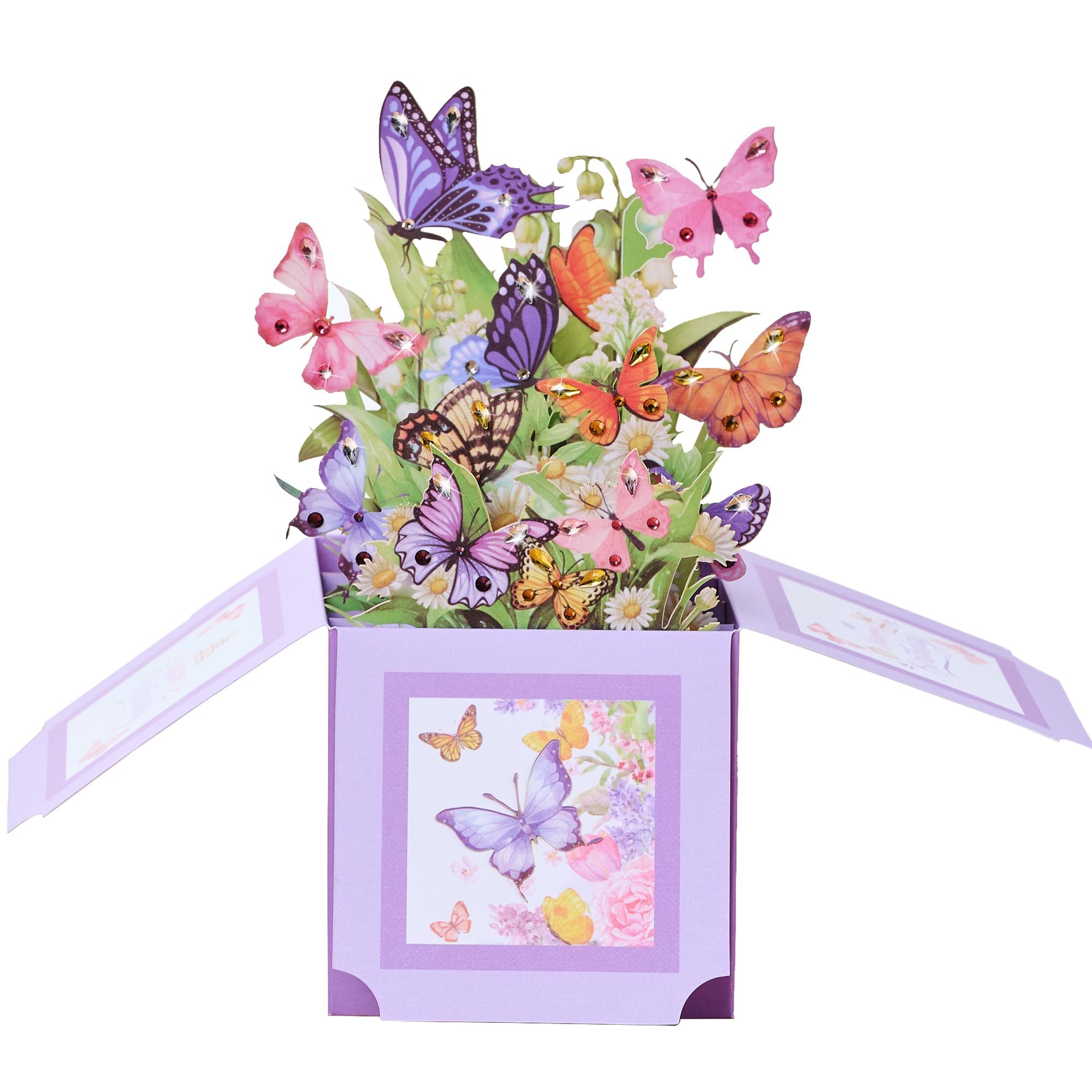 Tarjeta desplegable 3D, cristal incrustado a mano, mariposas y flores, tarjeta de felicitación 3D con sobre, tarjeta de cumpleaños, regalos hechos a mano para mujeres, esposa, mamá, abuela, ella