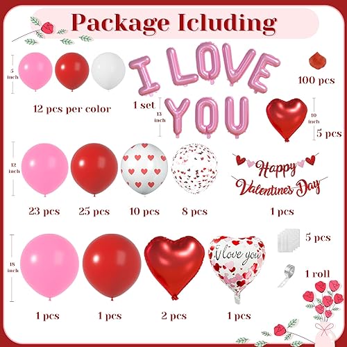 Miniatura 2 de Arco de globos para el día de San Valentín para decoraciones del día de San Valentín, globos rojos, blancos y rosados, de diferentes tamaños,