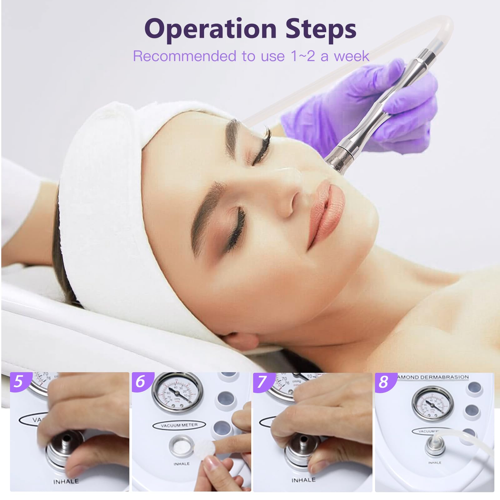 2 in 1 Microdermoabrasione, Aspiratore Punti Neri con 9 Teste di Diamante | Dispositivo professionale Microdermoabrasione, dispositivo per per Pulizia Viso, 65-68 cmHg