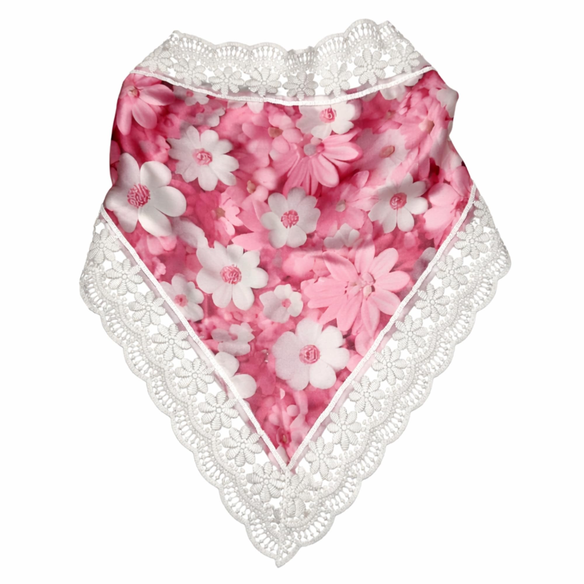 HAIRBERRY Satin Floral Print Bandana for Women and Girls with Lace Border Triangle Hair Scarf Head Wrap Pink Flower Design | Set of 1 | 2