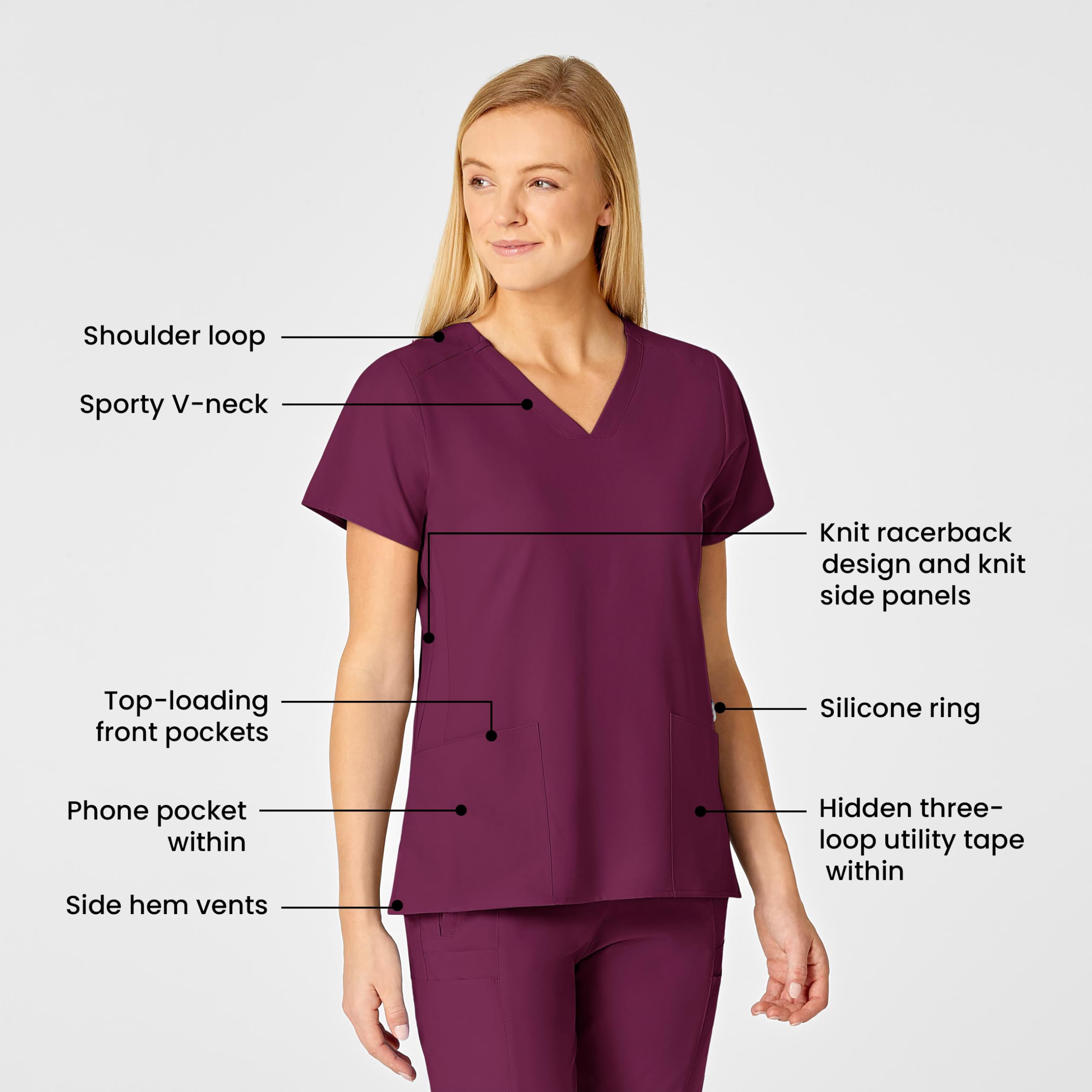 WonderWink Damen Flex Back V-Ausschnitt Scrub Top, Wein, X-Groß