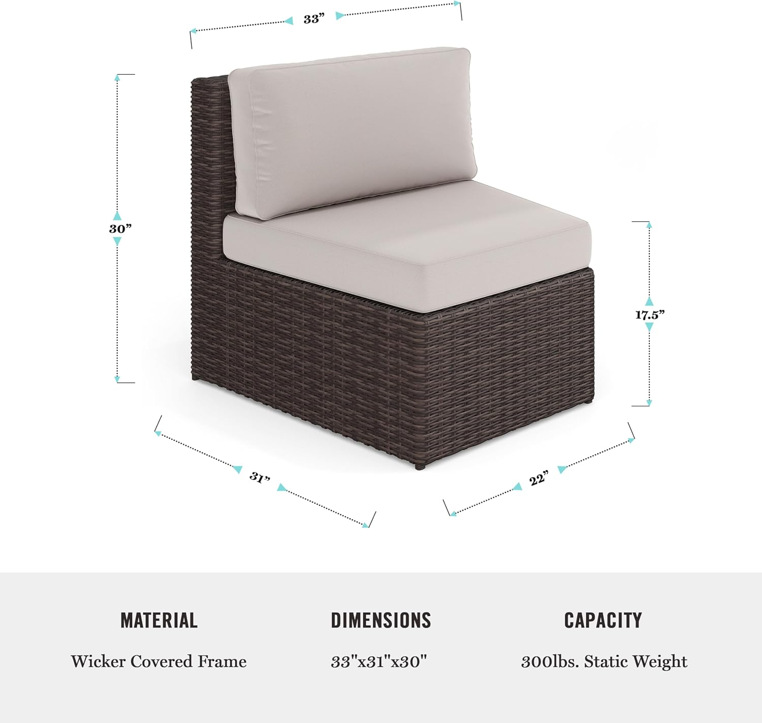 Martha Stewart Bedford Indoor-Outdoor Modular Patio Curved Sectional Sofa Seat with Rattan Wicker Finish in Brown with Tan All-Weather Cushions