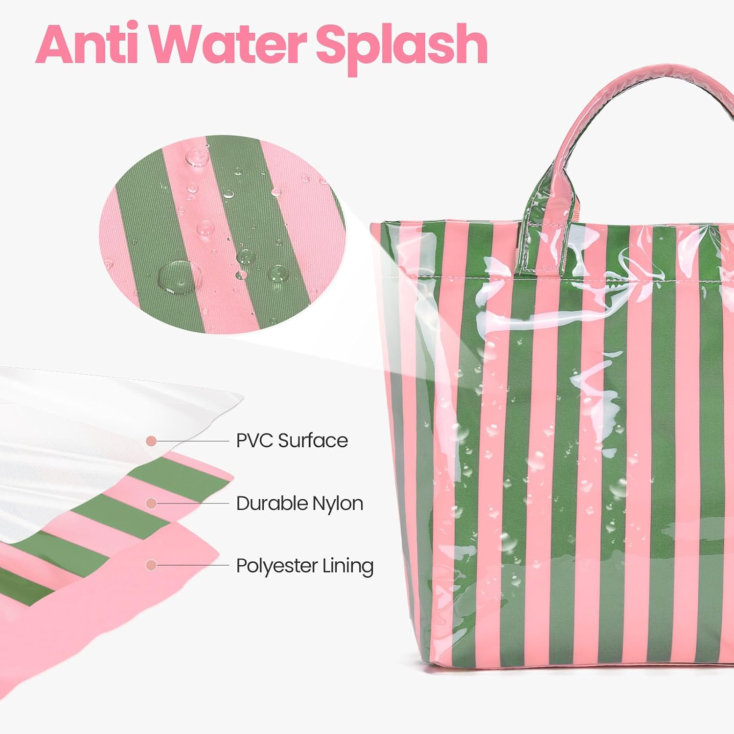 PVC Tote Bag for Women Striped Tote Bag Top Handle Handbag Beach Bags