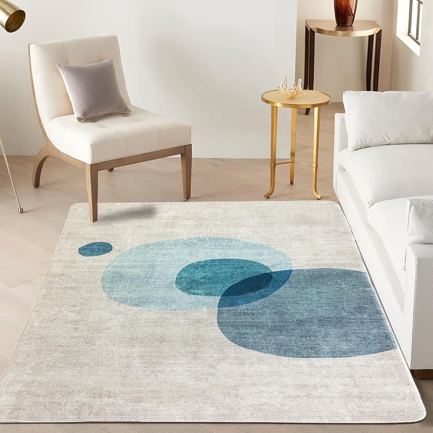 Tinyboy-hbq Area Rug Short Pile Living room Carpet Modern Geometric Design Rugs Circular Pattern Rug Non-slip Decorative Rugs for Bedroom (Light blue/beige, 120 * 160cm)