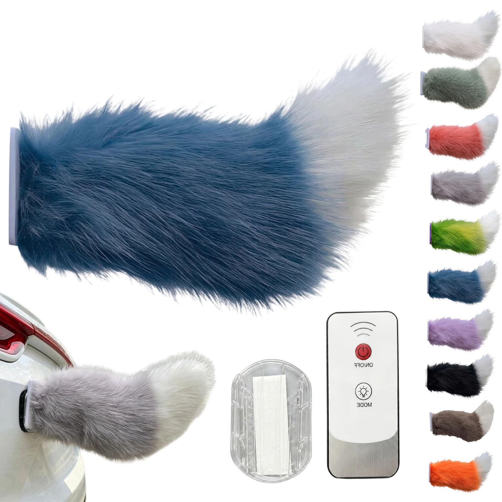 CUOSTU Remote Control Electric Car Tail, Wagging Tail for Car, USB Rechargeable Fluffy Tails Drift for Cars, Remote & Voice Control Moving Plush Tails forBicycle Auto Trunk Motorcycle RV Decor (Blue)