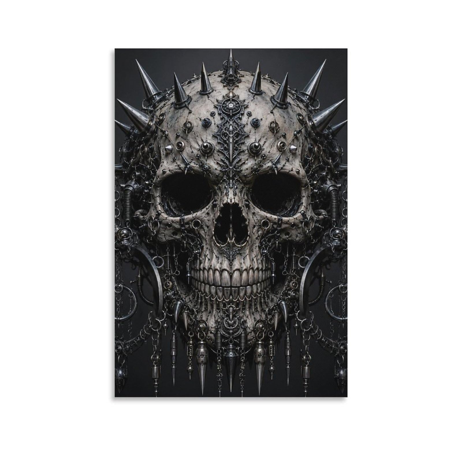 W7C8U2X3 Punk Metal Skull Dark Metal Canvas Wall Art, Gothic Fantasy