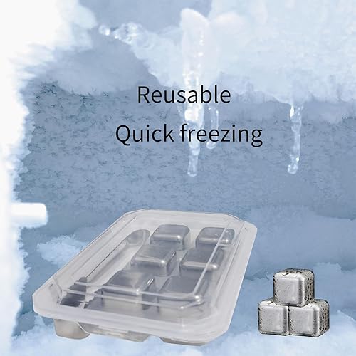 Miniatura 5 de Cubitos de hielo de metal, 6 cubos de hielo reutilizables de metal de acero inoxidable para bebidas