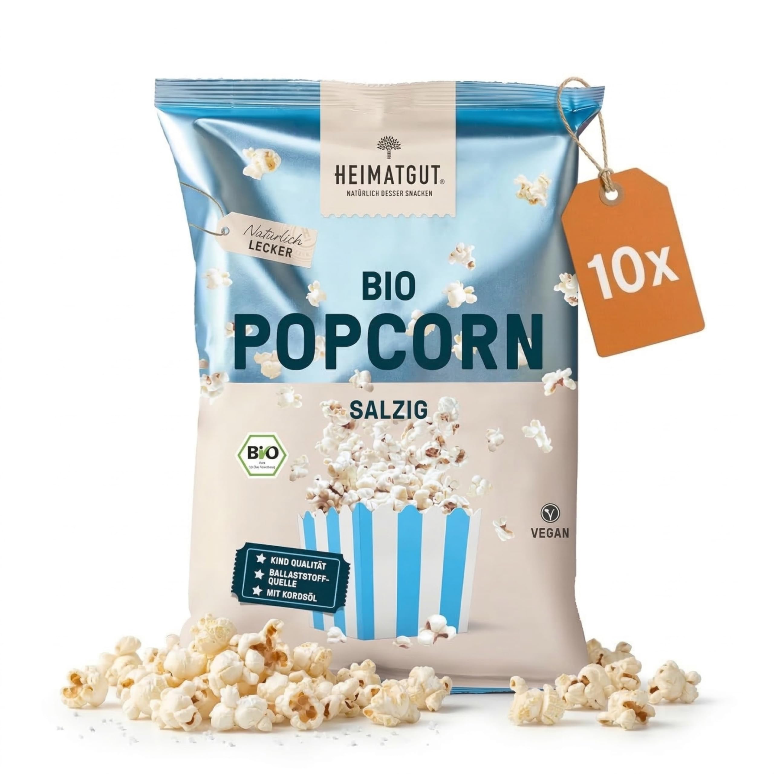 HEIMATGUT® Bio Veganes Popcorn | Premium Butterflycorn Popcorn-Mais | Mit Bio Kokosöl | Ohne Butter & Palmöl | Glutenfrei | Veganer Snack ohne künstliche Zusätze | 10 × 90 g