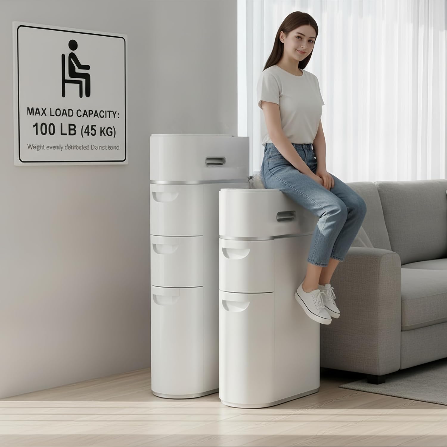 BGYMF Slim Bathroom Storage,Slim Bathroom Cabinet,Narrow Movable Bathroom Storage Organizer for Small Spaces,Bathroom,Kitchen,Living Room (White, 4)