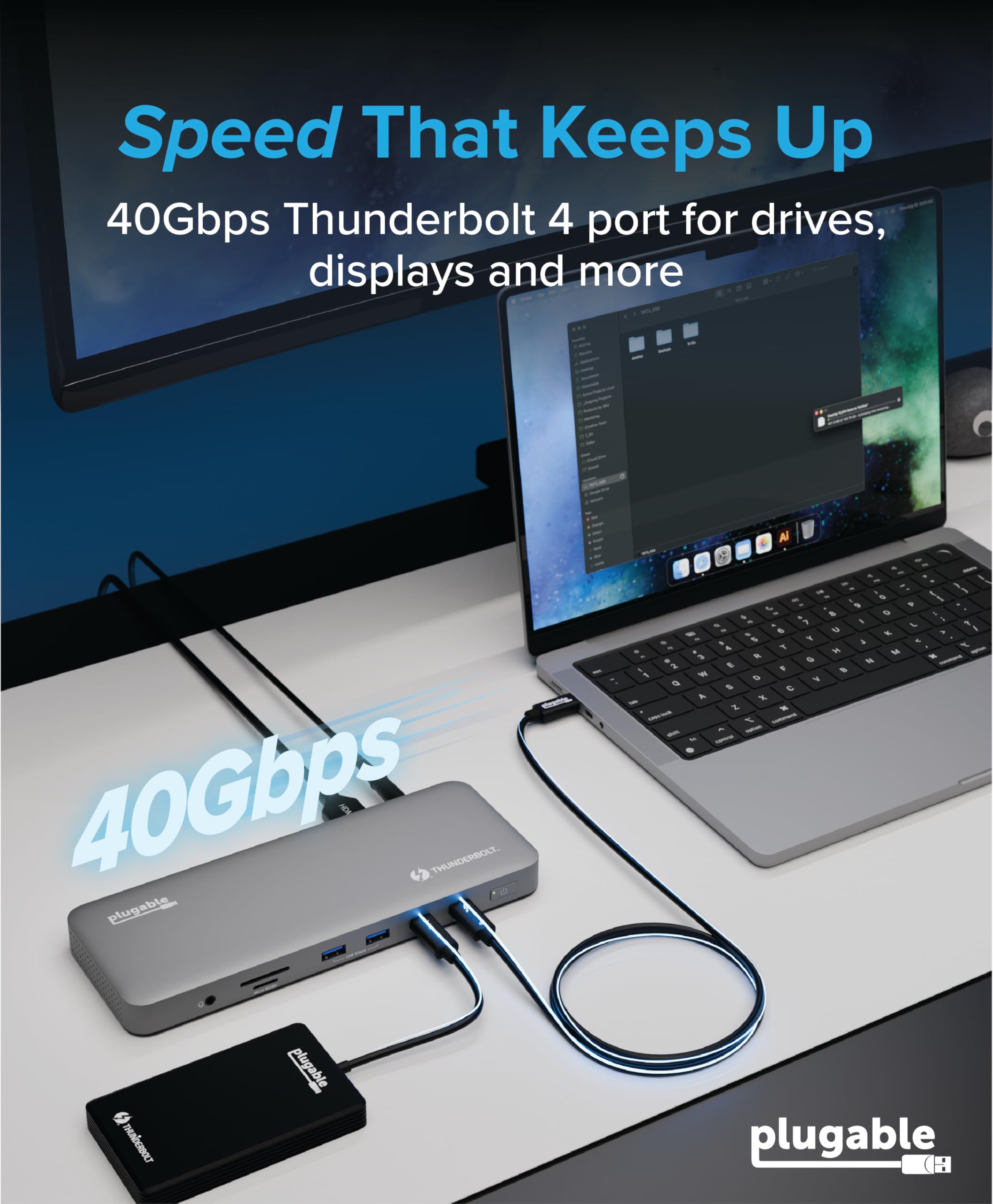 Plugable Thunderbolt 4 Dock per M4/M5 MacBook Air & Pro, ricarica 100 W