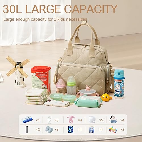 Miniatura 3 de Bolsas de pañales grandes con cambiador, mochila de viaje 6 en 1, bolsa de bebé acolchada para mamá, bolsa de hospital para mujeres, bolsa de