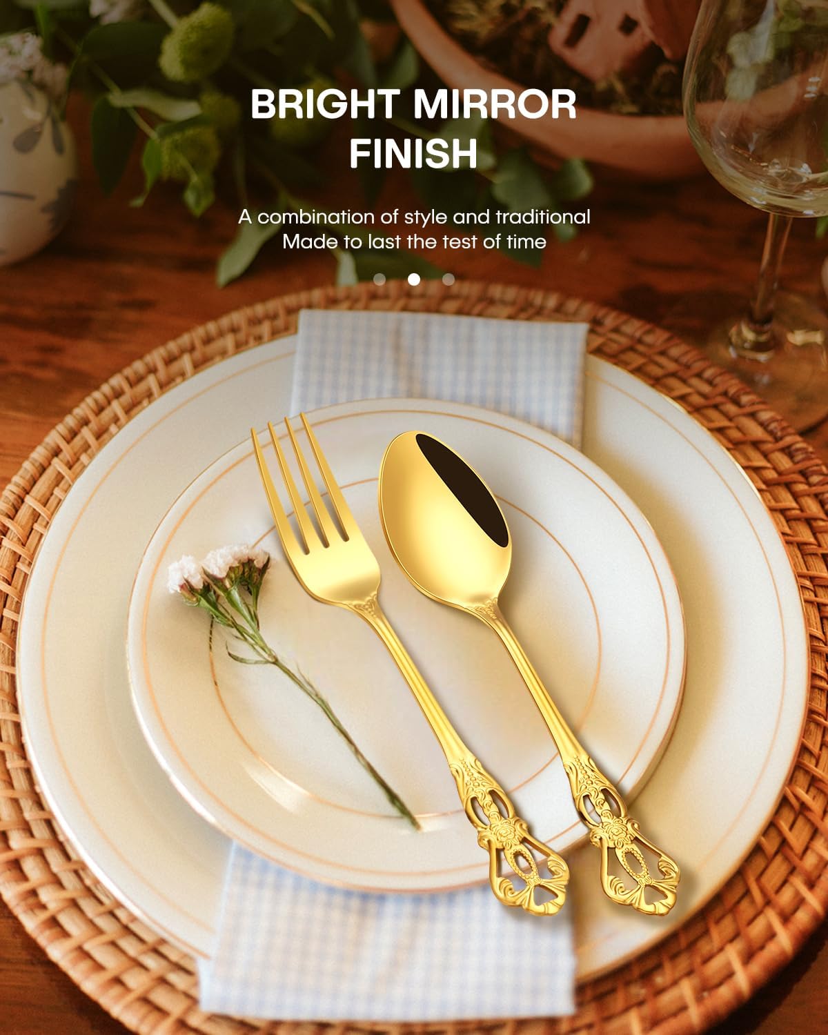 Stapava 20 Pcs Retro Royal Gold Silverware Set, Stainless Steel Gold Utensils Cutlery Set for 4, Gorgeous Flatware Set Include Forks Spoons and Knives Set, Dishwasher Safe, Mirror Polished